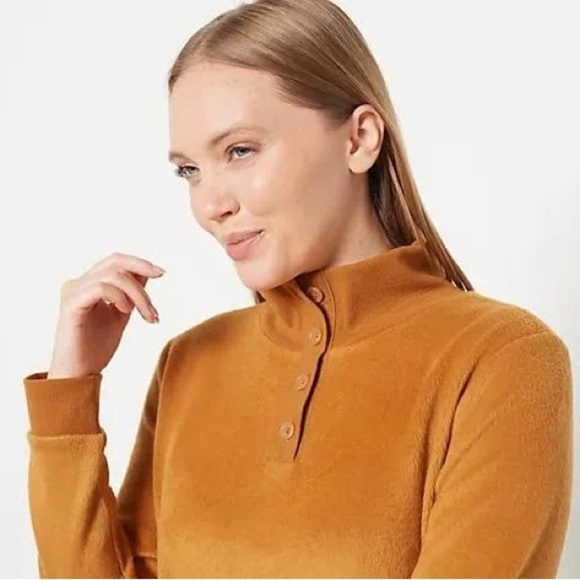 New Anybody Fleeced French Terry Pullover with Buttons in Spiced Ginger - xs​​ - Picture 3 of 8